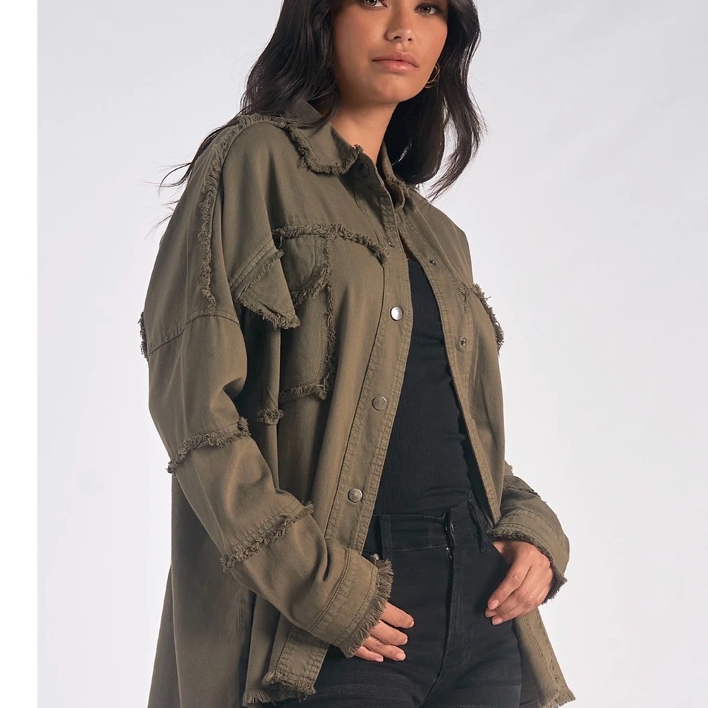Women’s Olive Green Graphic Long Jacket - All You Need Is Love - Picture 5 of 10